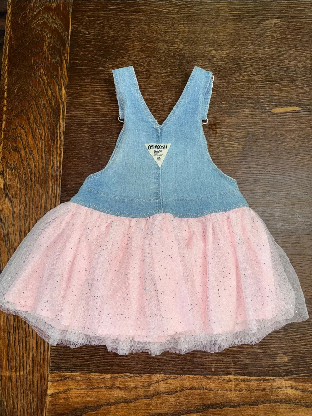 OshKosh B'gosh Denim Unicorn Overall Dress with Pink Tulle Skirt Girl’s Size 2T